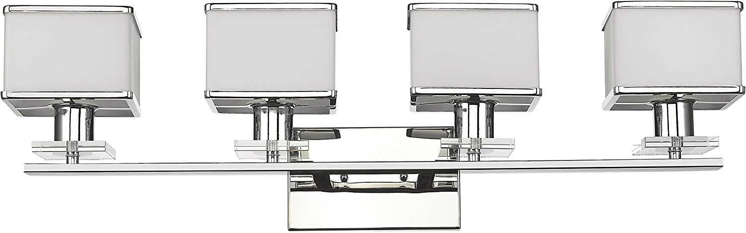 NLIBOOMLife Goods Contemporary 4 Light Chrome Finish White Opal Glass Bath Vanity Wall Fixture 32" Wide