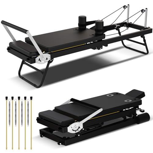 Foldable Pilates Reformer for Home Use, Portable Pilates Machine Reformer with Adjustable Resistance, Springs and Cords, Compact, Lightweight, Perfect for Home Gym, Maximum Load 400 LBS