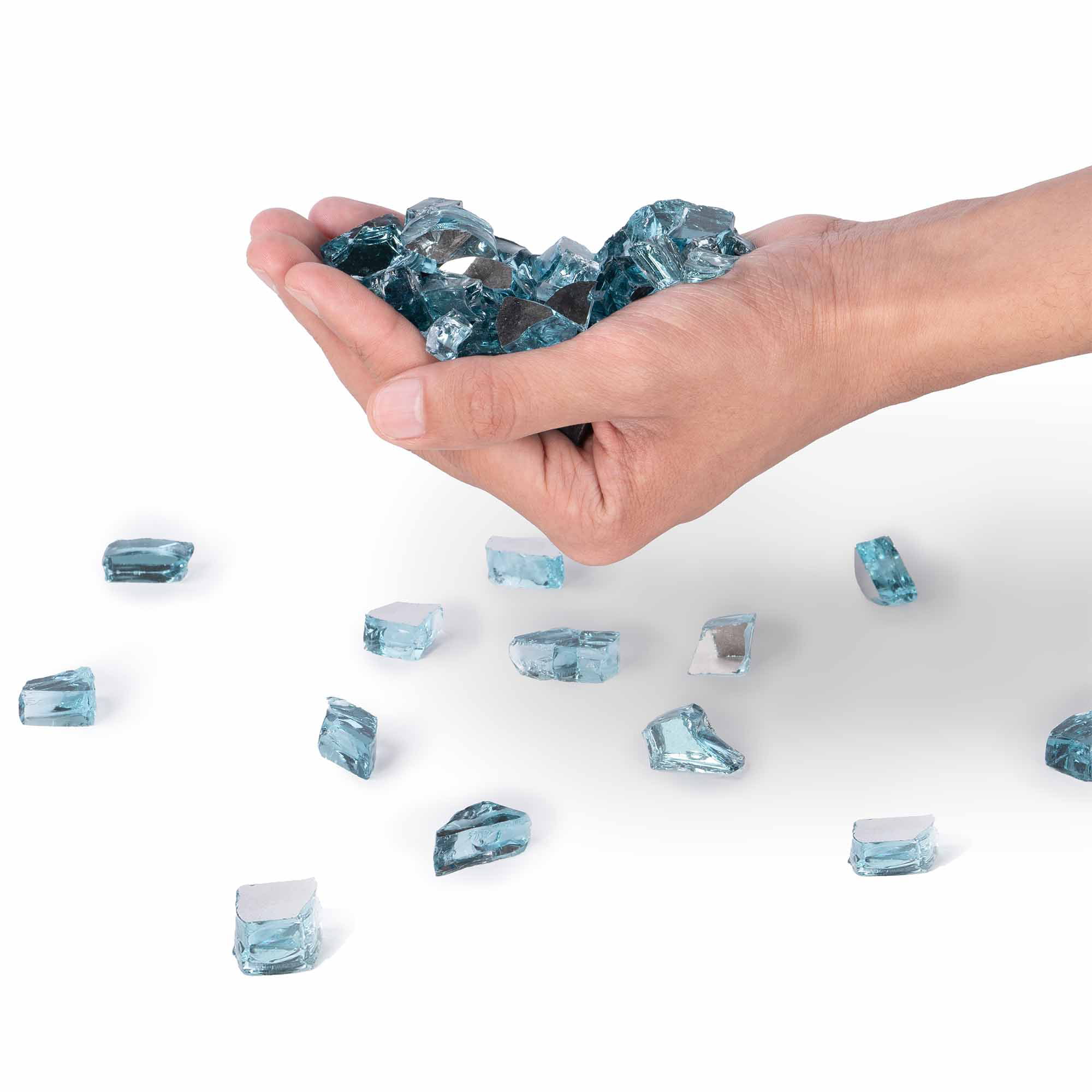 Celestial Fire Glass High Luster, 1/2" Reflective Tempered Fire Glass in Europa Blue | 10 Pound Jar