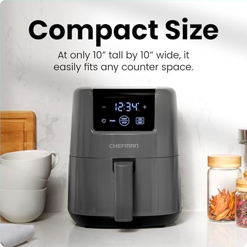 CHEFMAN 2 Qt Mini Air Fryer – Digital Space-Saving Compact Air Fryer with Nonstick and Dishwasher Safe Basket, Quick & Easy Meals in Minutes, Features Digital Timer and Shake Reminder – Black