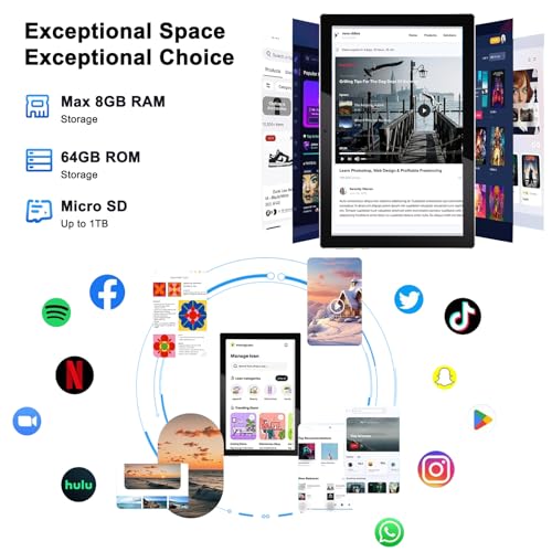 Tablet 10 Inch Android Tablet, 2 in 1 Tablets, Include Keyboard Mouse Case Stylus, 64GB ROM+8GB RAM 1TB expandable 2MP+8MP Dual cameras, 5G WIFI-6 Bluetooth 6000mAh Battery 10.1