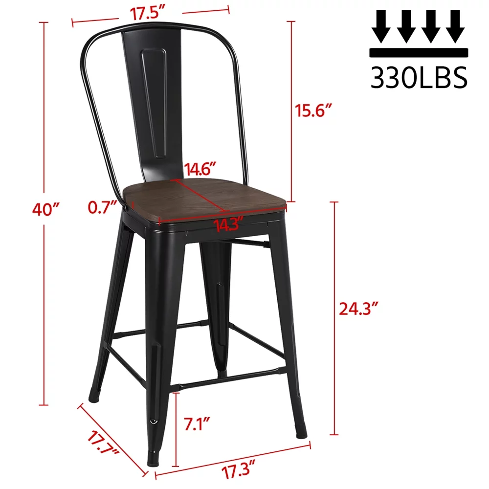 Yaheetech Pack of 4 Industrial Metal Dining Chairs, Black