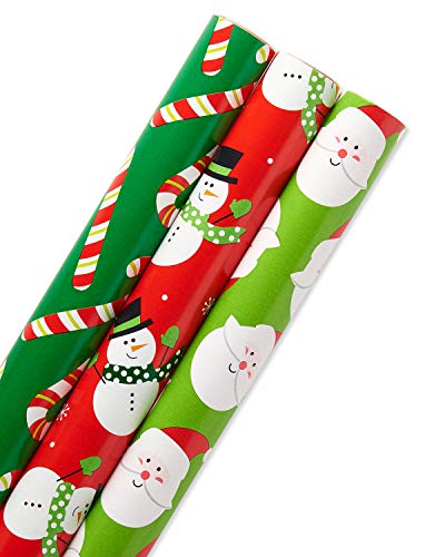 American Greetings Kids Christmas Wrapping Paper Set, Holiday Gift Wrap for Boys and Girls (120 sq. ft., 4 rolls-30 in. x 12 ft., 7 Adhesive Bows, 30 Gift Tag Stickers) Santa and Snowmen