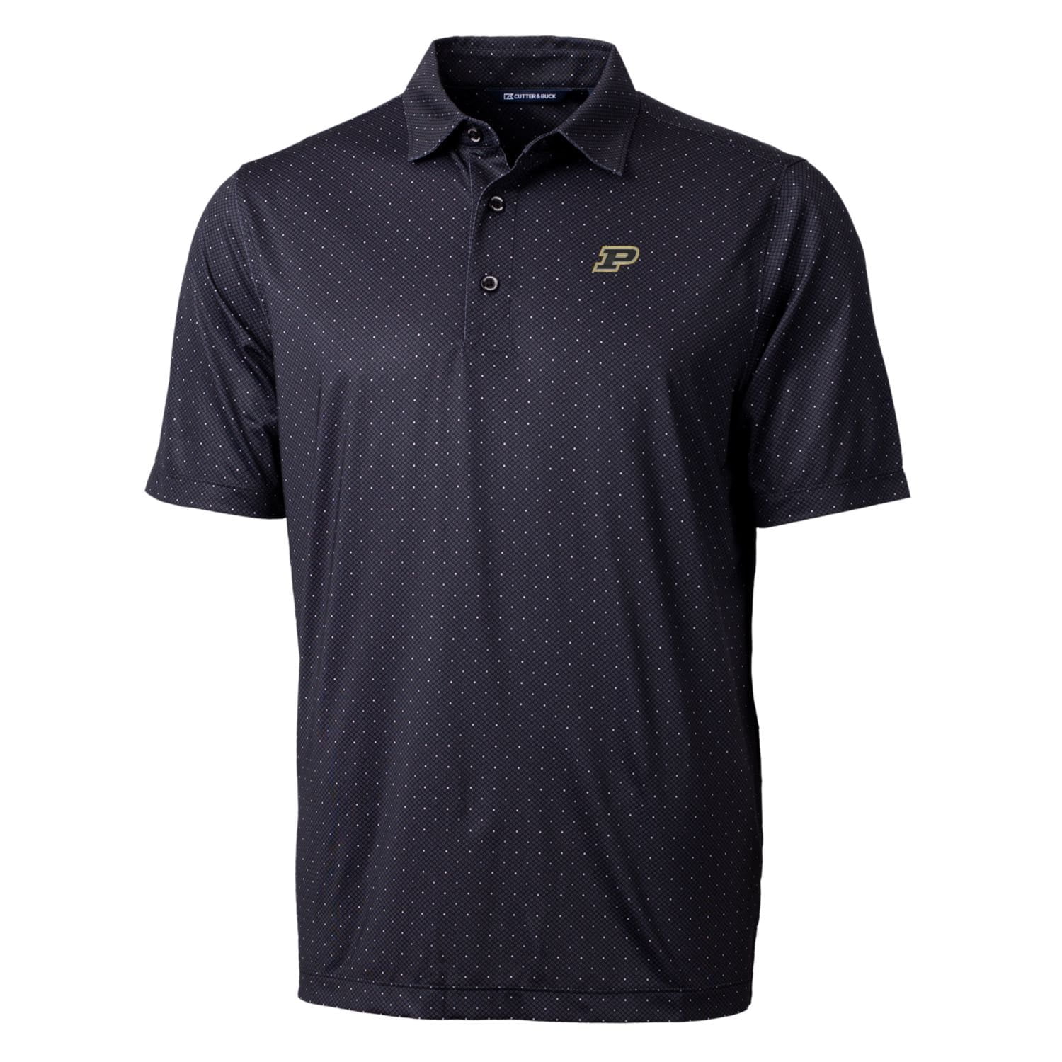 Men's Cutter & Buck Black Purdue Boilermakers Pike Double Dot Print Stretch Polo