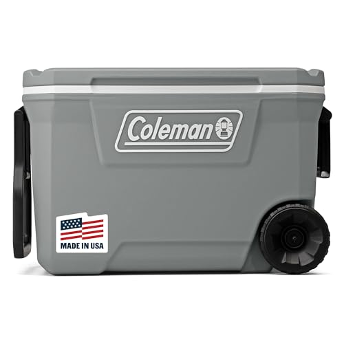 Coleman Classic Series Insulated Portable Rolling Cooler with Wheels, Leak-Resistant Outdoor Hard Cooler Keeps Ice up to 5 Days, 65-Quart