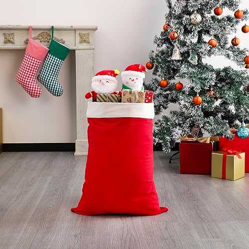 DYSHAYEN Santa Sack Christmas Gift Bag 19.7 X 27.6 Inch Large Canvas Christmas Santa Claus Bag for Xmas Party Supplies Favors (Red)