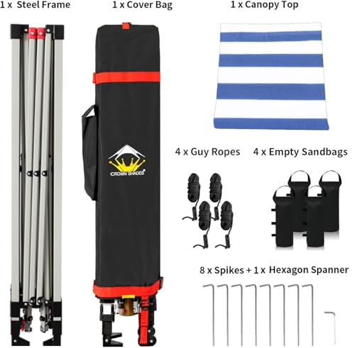 CROWN SHADES 10x10 Pop Up Canopy - Beach Tent with One Push Setup - Easy Outdoor Sun Shade for Events, Parties, Camping - Gazebo with STO-N-Go Cover Bag, Silver Coated Top, White