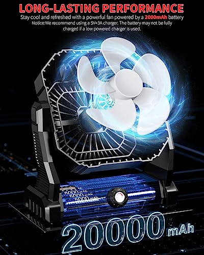 Portable Camping Fan,20000mAh Rechargeable Battery Powered Fan with LED Lantern, USB-C Battery Operated Fans,Ultra Quiet, for Outdoor Indoor Use,Travel, Tent, Beach, Picnic, Barbecue, Fishing, Home
