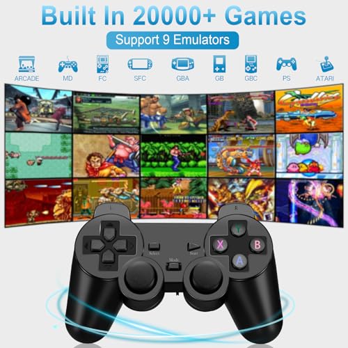 Wireless Retro Game Console Stick, Upgrade Retro Video Gaming Stick Built in 20000+ Games with 9 Emulators,4K HDMI Output with 2 Pack 2.4G Wireless Controllers，Game Emulator Console 2025（64GB） Black