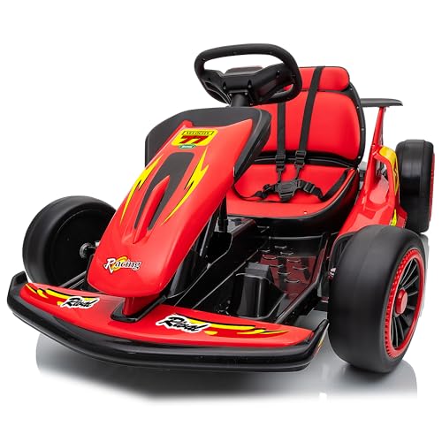 24V Electric Go Kart for Kids, 400W Drift Cart with EVA Tires, High/Low Speed, Max Speed 8.1 MPH, Music, Wireless, Electric Crazy Go-Kart Outdoor Ride on Toy for Kids Ages 6+, Red
