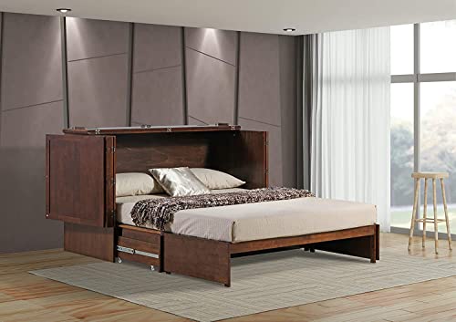Emurphybed Paradiseo Murphy Cabinet Chest Bed with Charging Station 8 Inch, Queen (Tobacco)