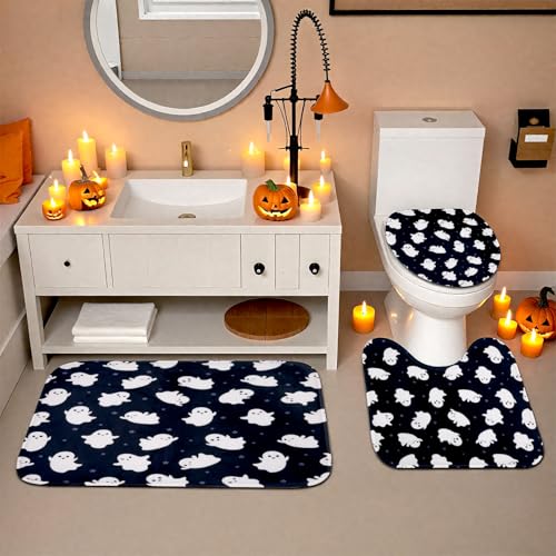 4Pcs Christmas Shower Curtain Set - Merry Christmas Bathroom Set Holiday Shower Curtain with Non-Slip Rugs, Toilet Lid Cover and Bath Mat