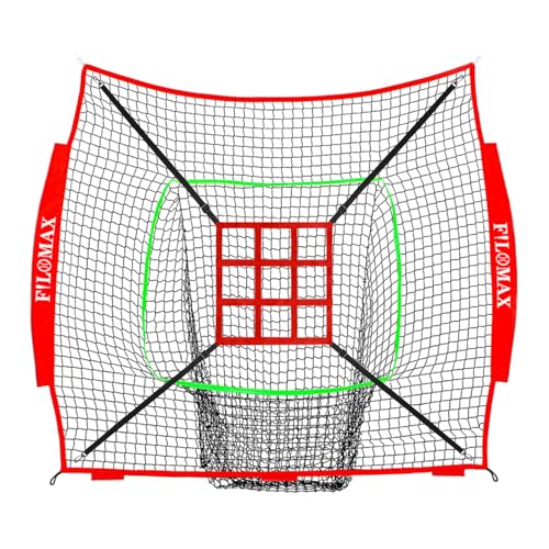Baseball & Softball Replacement Net 7ft x 7ft (NET ONLY),with Large Ball Collection System,Nine-Grid Target,Heavy Duty Knotless for Baseball Pitching Hitting and Throwing Practice,Frame Not Included