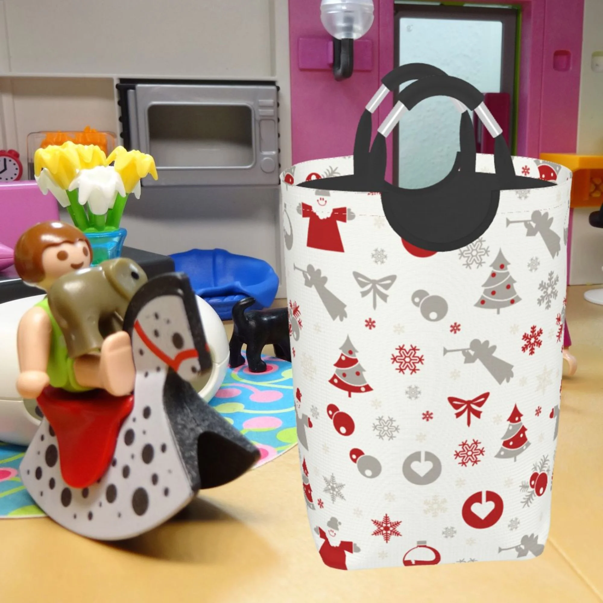 TEQUAN 50L Large Rectangular Laundry Hamper with Aluminum Handles, Christmas Xmas Tree Snow Prints Waterproof Foldable Dirty Clothes Basket