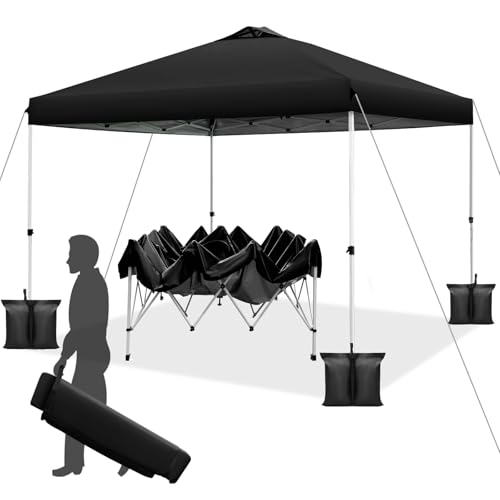 WEIZE Pop up Canopy Tent 10x10ft, 1-Button Push Setup, Instant Portable Shelter, Adjustable Height, Portable Roller Bag, 4 Weight Bags, Guy Ropes & Stakes Included Blue