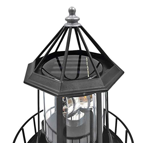 LED Solar Rotating Lighthouse Light for Outdoor Garden Decoration - Lantern for Pathway, Patio, Courtyard (Black)