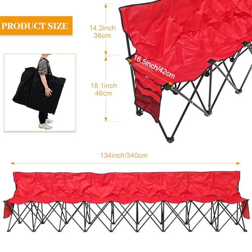 Kigley 9 Seater Folding Soccer Bench Chair Portable Team Sports Sideline Bench for Football Camp Travel Events Outdoor Seating with Storage Bag