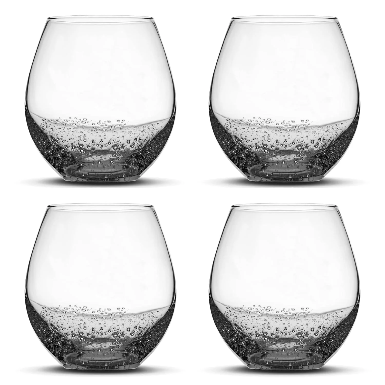 Se Of 4, Semless Wine Glasses, Made In USA, Hand Made Gifs (Bubbly Smoke)