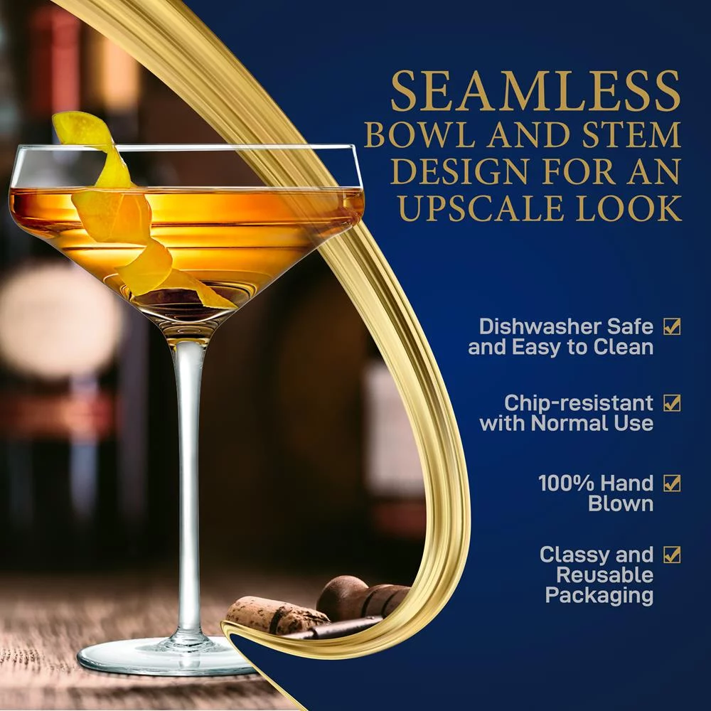 6 Sets of Crystal Martini Glass, Ultra Clear, Elegant Wine Glass, 100% Hand Blown, Dishwasher safe, Classy and Reusable Packaging