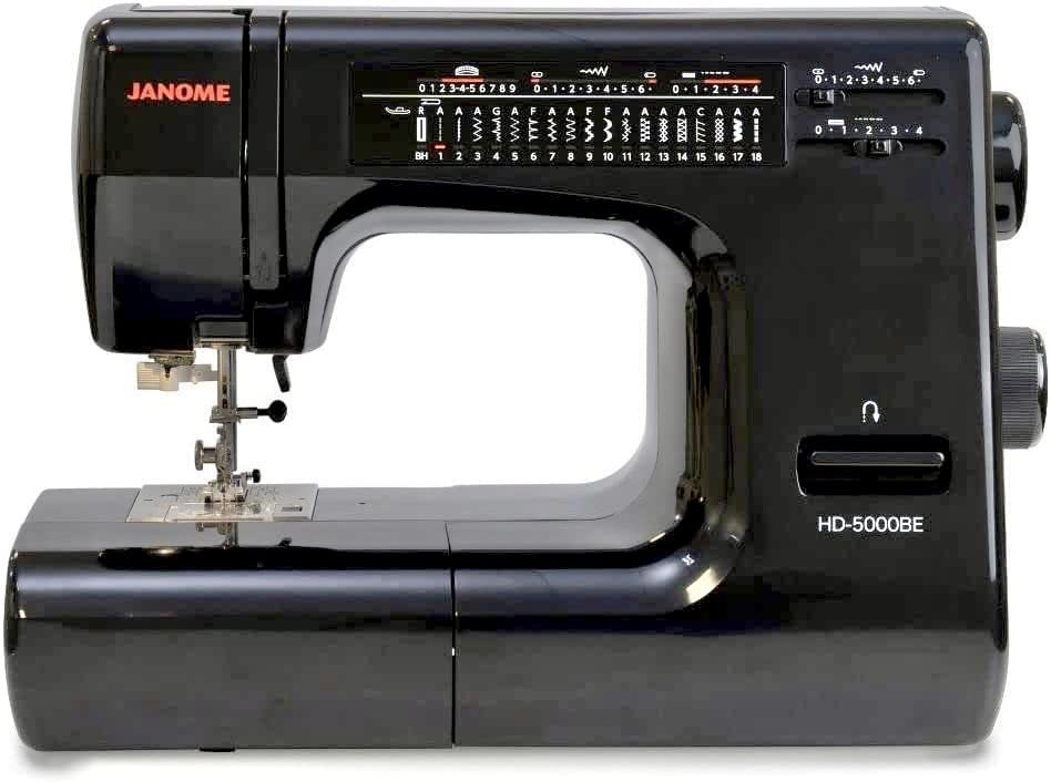 Janome HD-5000 Black Edition Heavy-Duty Sewing Machine with Aluminum Body, 18 Stitches, Free Arm, and Built-In Needle Threader