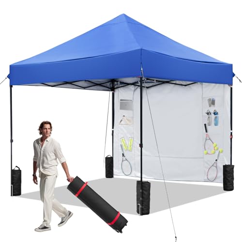 Blue 10x10 FT Pop Up Canopy Tent with 1 Sidewall, Heavy Duty Canopy for Outdoor, Commercial Instant Gazebos, for Party, Patio, by Kendane.