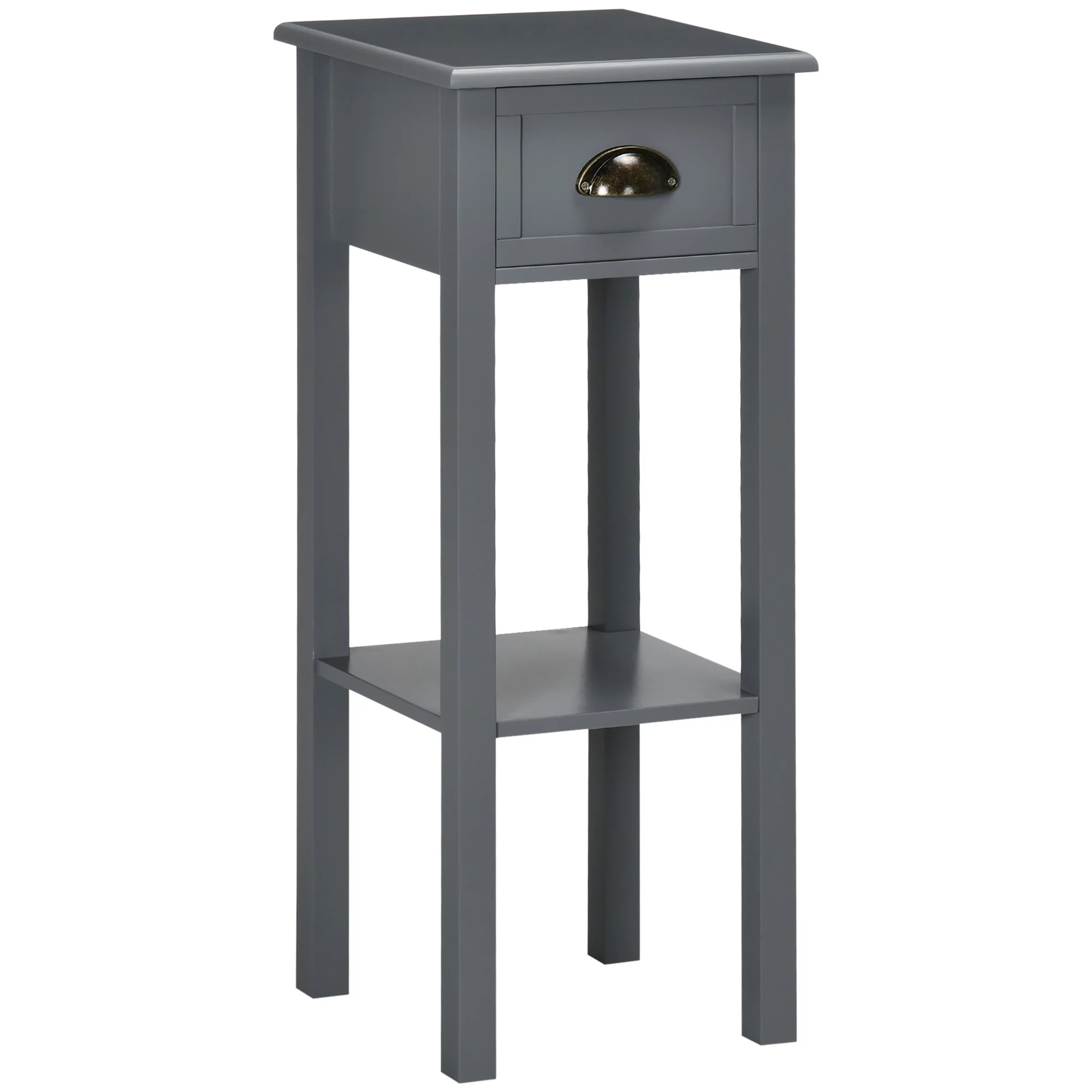 HOMCOM 2-Tier Side Table with Drawer Shelf, End Table, Gray