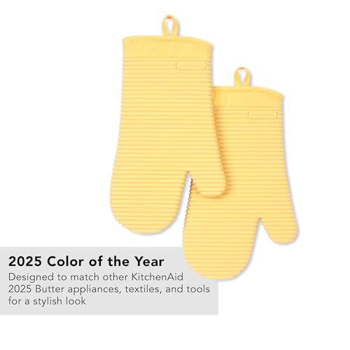 KITCHENAID Ribbed Soft Silicone Oven Mitt 2-Pack Set, 7.5