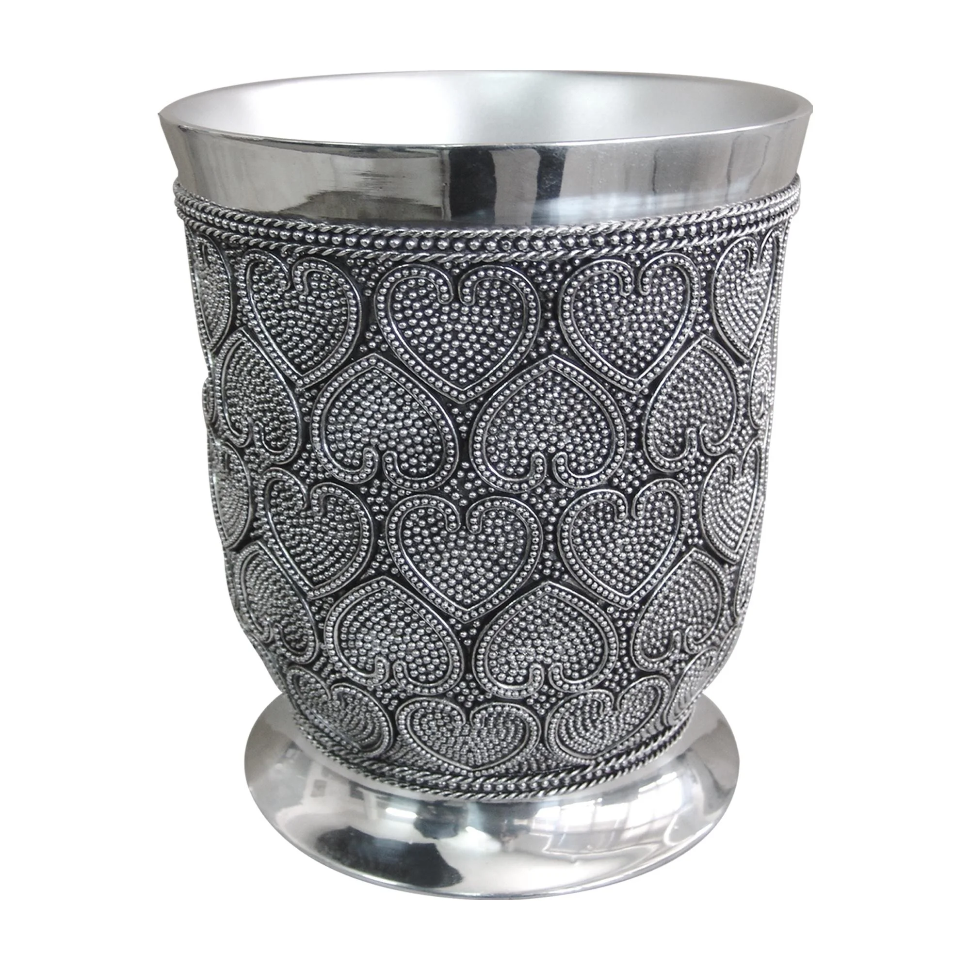 nu steel Beaded Heart Resin Decorative Small Trash Can Wastebasket, Garbage Container Bin for Bathrooms, Powder Rooms, Kitchens, Home Offices - Chrome