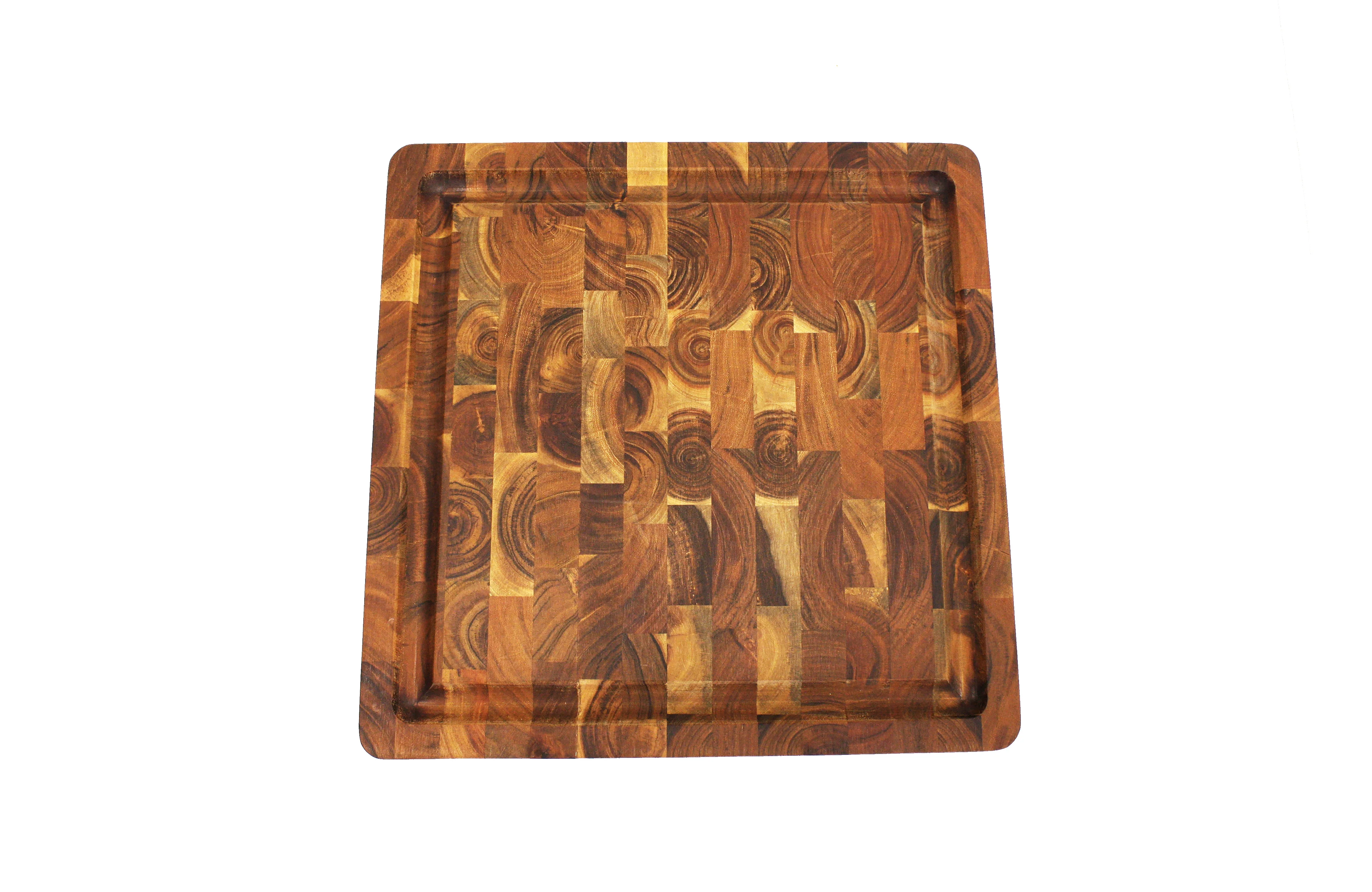 Mountain Woods Natural Brown Organic End-Grain Hardwood Acacia wooden Butcher Block Cutting or serving Board w/Juice groove - 16