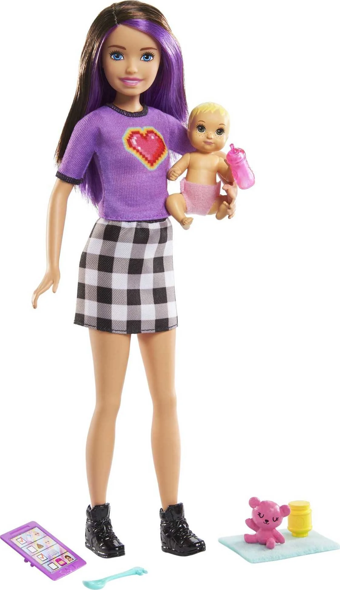 Barbie Skipper Babysitters Inc Set with Skipper Doll in Checked Skirt, Baby Doll & 4 Themed Pieces