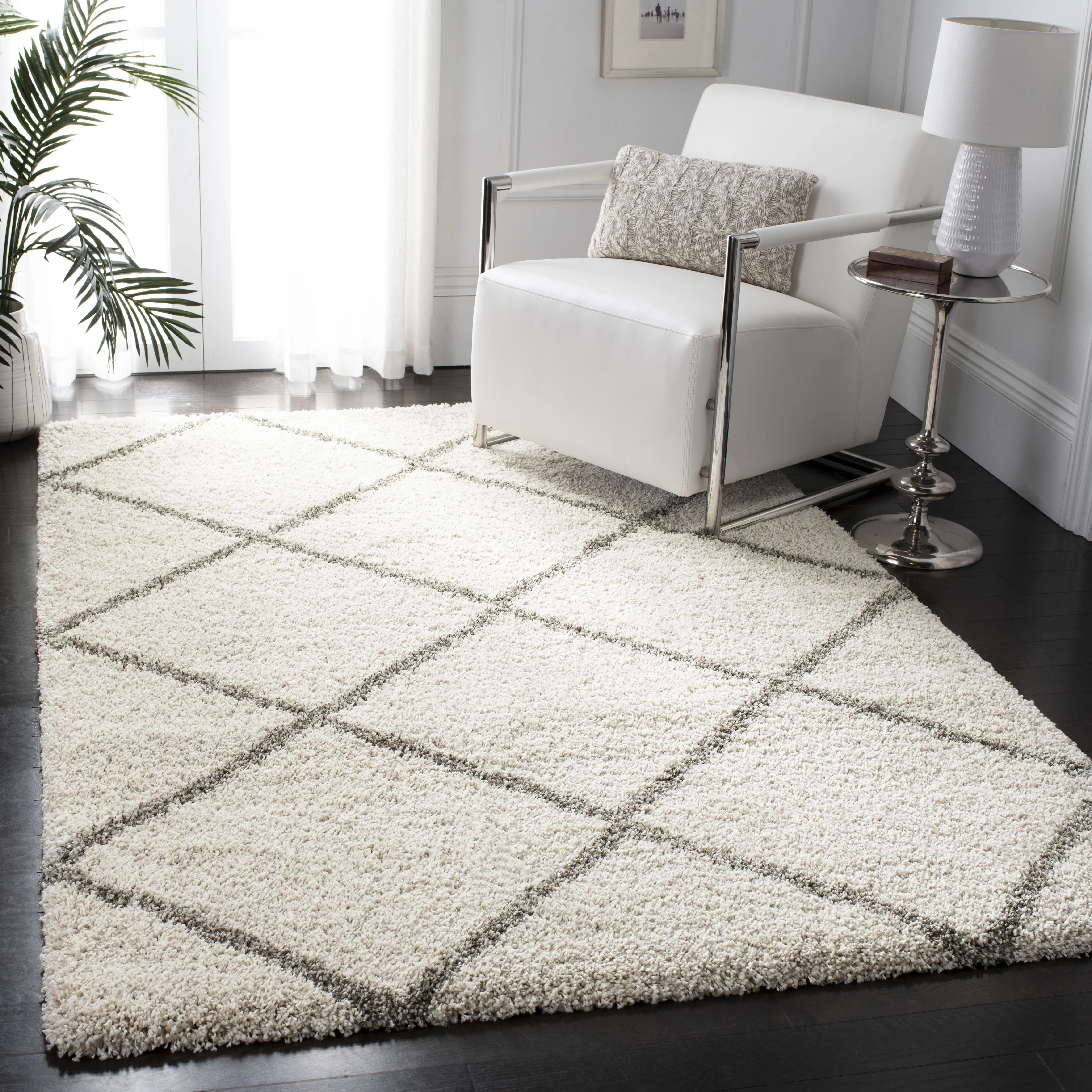 SAFAVIEH Hudson Amias Geometric Shag Area Rug, Ivory/Grey, 11' x 15'