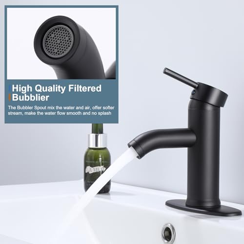 Matte Black Bathroom Faucet Single Handle Bathroom Sink Faucet with Pop-Up Drain Vessel Sink Faucet Tall Modern for Bathroom Washbasin Faucet Countertop Installation