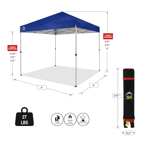 CROWN SHADES 10x10 Pop Up Canopy - Beach Tent with One Push Setup - Easy Outdoor Sun Shade for Events, Parties, Camping - Gazebo with STO-N-Go Cover Bag, Silver Coated Top, White