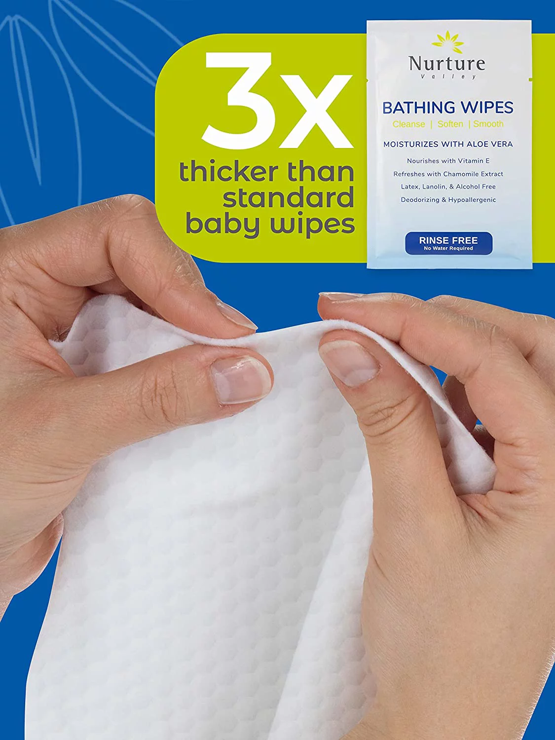 Nurture Valley Rinse Free Bathing Wipes Aloe Vera + Vitamin E (40 Travel Packs)
