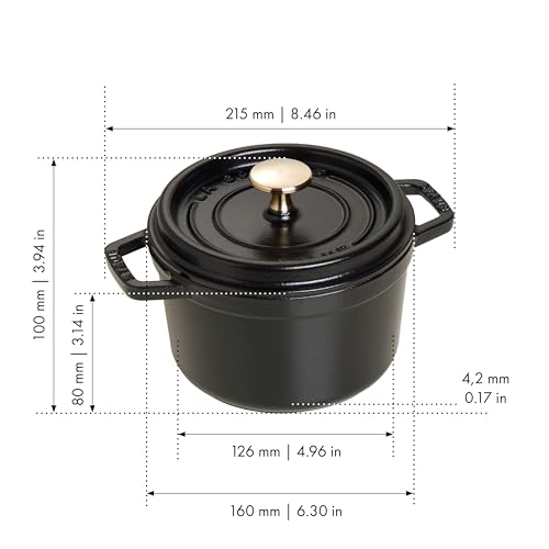 STAUB Cast Iron Dutch Oven 5.5-qt Round Cocotte, Made in France, Serves 5-6, Black Matte