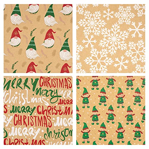 RUSPEPA Christmas Kraft Wrapping Paper - Owl, Reindeer, Christmas Ball and Text Design - 4 Rolls - 30 inches x 10 feet per Roll