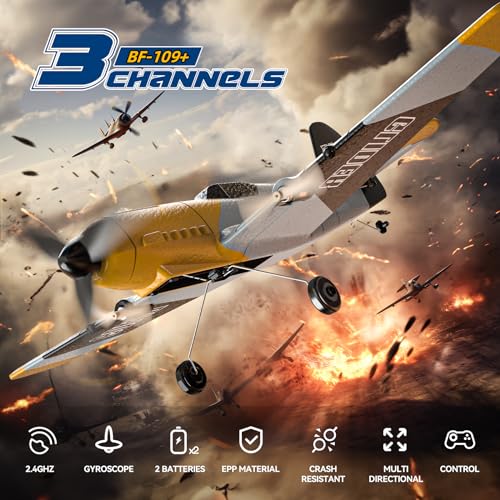DEERC RC Plane 3 Channel P51D Mustang Remote Control Airplane Fighter Toys,2.4GHz 6-axis Gyro Stabilizer RTF Glider Aircraft Plane with 2 Batteries,Easy to Fly for Adults Kids Beginners Boys
