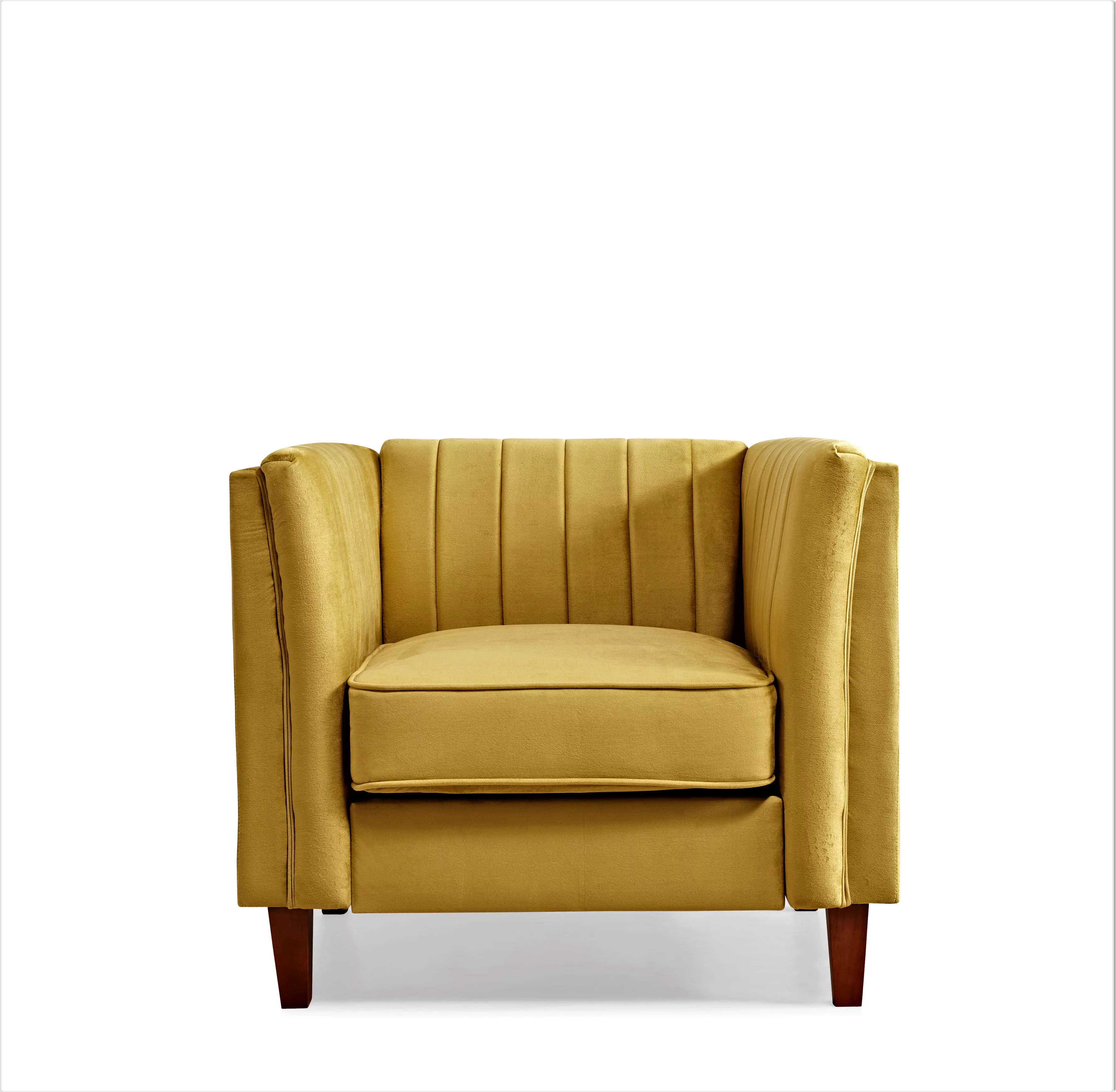Uspridefurniture Plainfield Line Tufted Square Velvet Armchair,Yellow