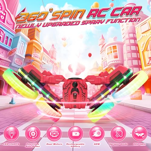 Remote Control Car,RC Cars with Sides Light and Headlights,360°Rotating 4WD Off-Road RC Stunt Car,2.4Ghz All Terrain Toy Car for Boys Age 4-7 Kids Toy for 8-12 Boys Girls Birthday Gift(Black)