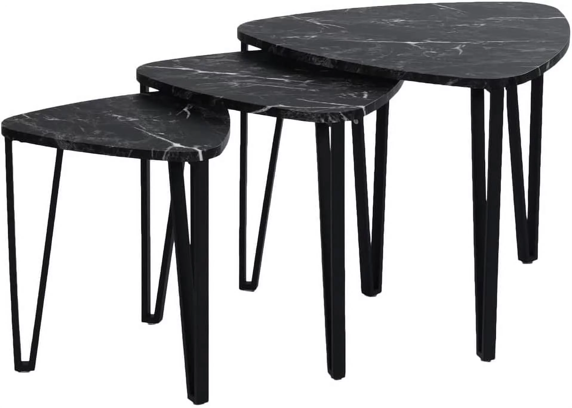 FurnitureR Modern Nesting Coffee Tables  Metal Frame Nesting Set of 3 , Black