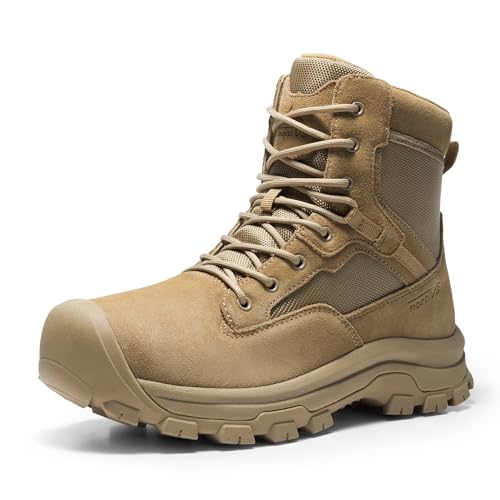 NORTIV 8 Men's Waterproof Work Military Tactical Boots Rubber Toe Leather Outdoor Hiking Motorcycle Combat Boots