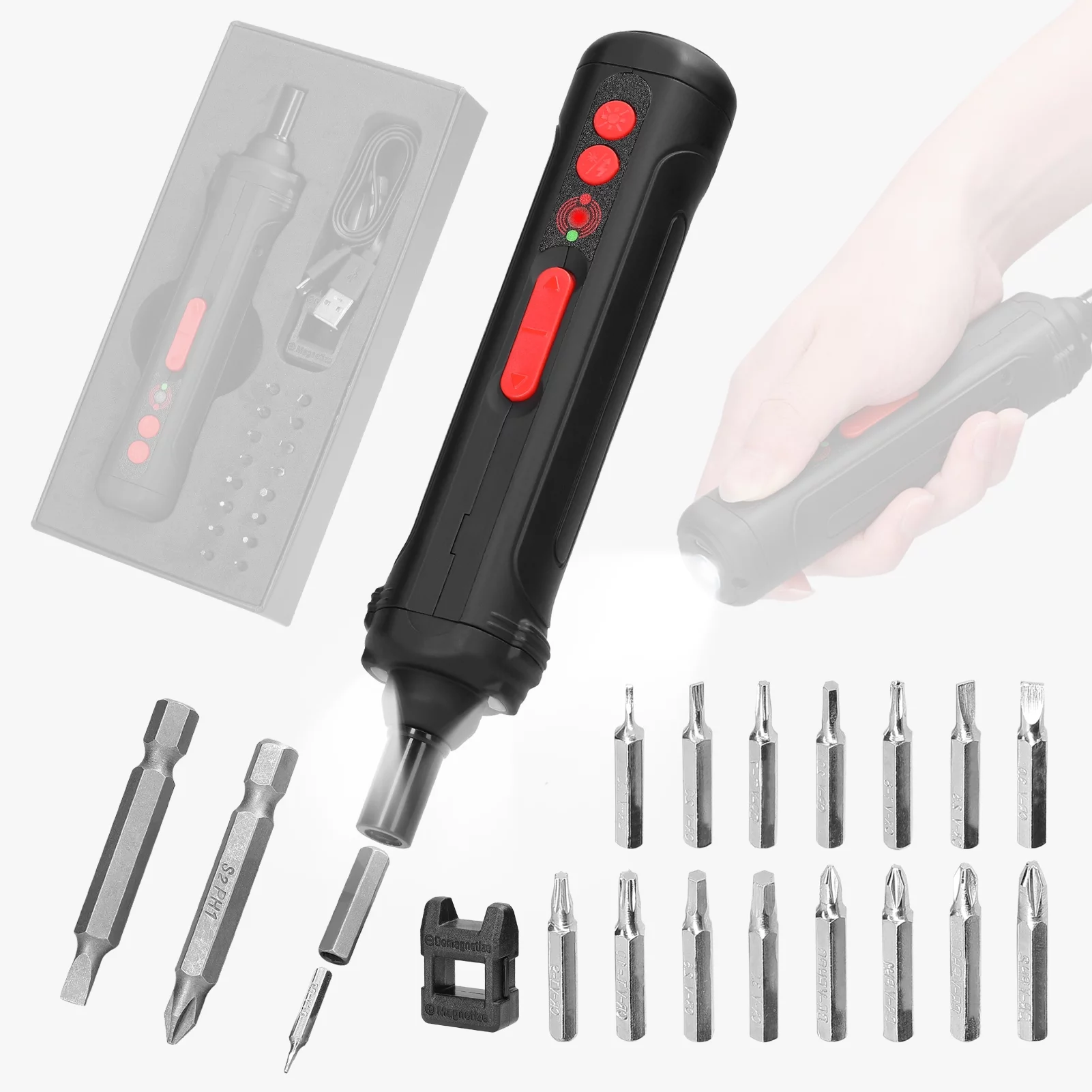 250r/min 3.0N.m Screwdriver Metal Bits Set Multifunctional Screwdrivers Repairing Tool Kit Electric Screw Driver with 3pcs LED Light for Mobilephones Computers Home Appliances