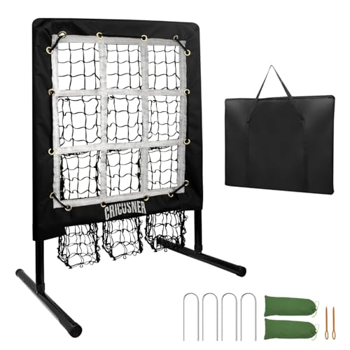 9 Hole Pitching Net, Heavy-Duty Baseball Net with Strike Zone for Pitching and Hitting, Height Adjustable Training Equipment with 9 Pocket Pitching Target for Baseball & Softball Practice