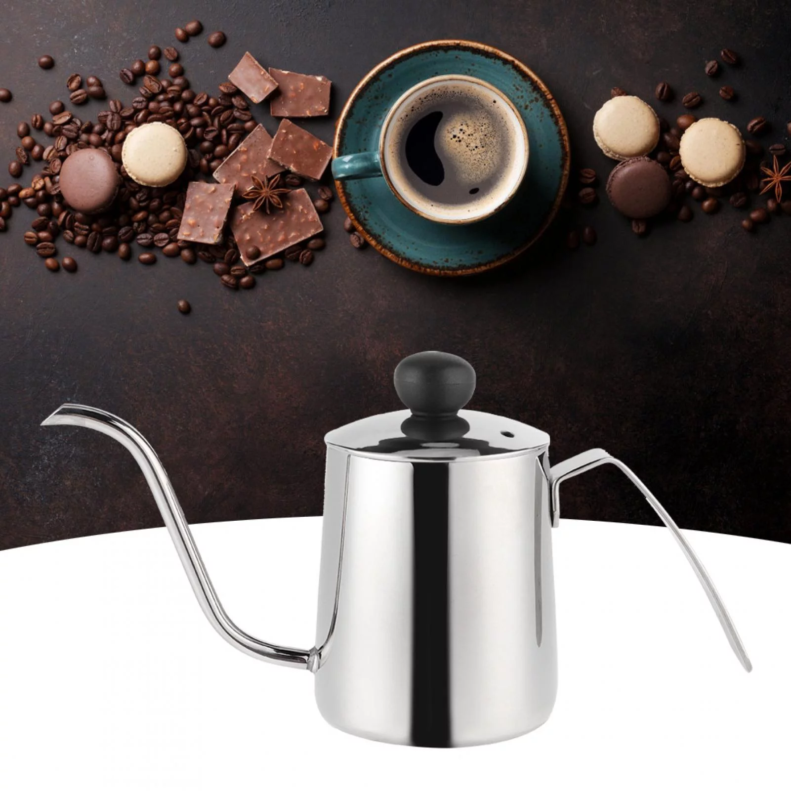 Dekaim Coffee Pot, 250ml Stainless Steel Coffee Pot Long Spout Kettle with Handle for Home Coffee Shop(With Lid)