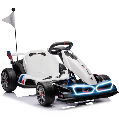 36V Electric Go Kart for Kids, Drift Racing Go Kart, Licensed BMW 7.5 MPH Electric Go Kart with Drift Race Pedal, Adjustable Seat, LED Lights, 600W Powerful Motor for Kids Ages 6+, Black