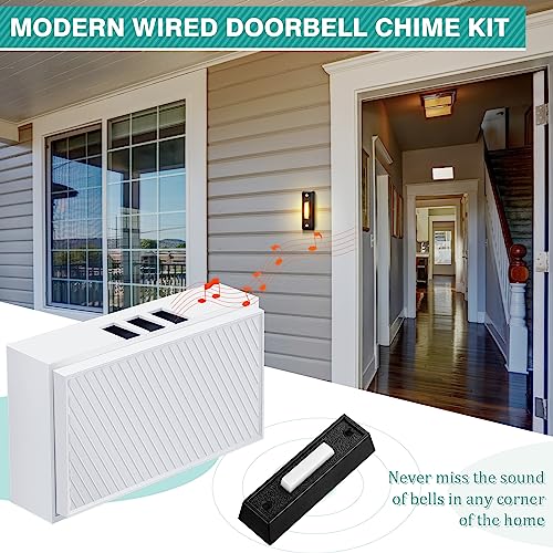 Wired Doorbell Chime with 2 Lighted Push Buttons, 16V 10VA Two Sounds Front and Rear Door Chime Kit for Home Wall Inside, Compatible with Most Brand Doorbells (Black, White, Yellow)