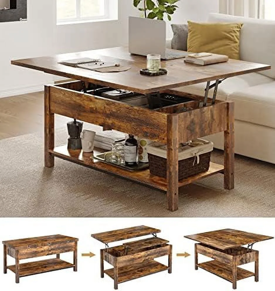 xrboomlife Lift Top Coffee Table  4-in-1 Multi- Convertible Coffee Table with   Coffee Table Converts to Dining Table for Living Room Reception Room Office  (Espresso)
