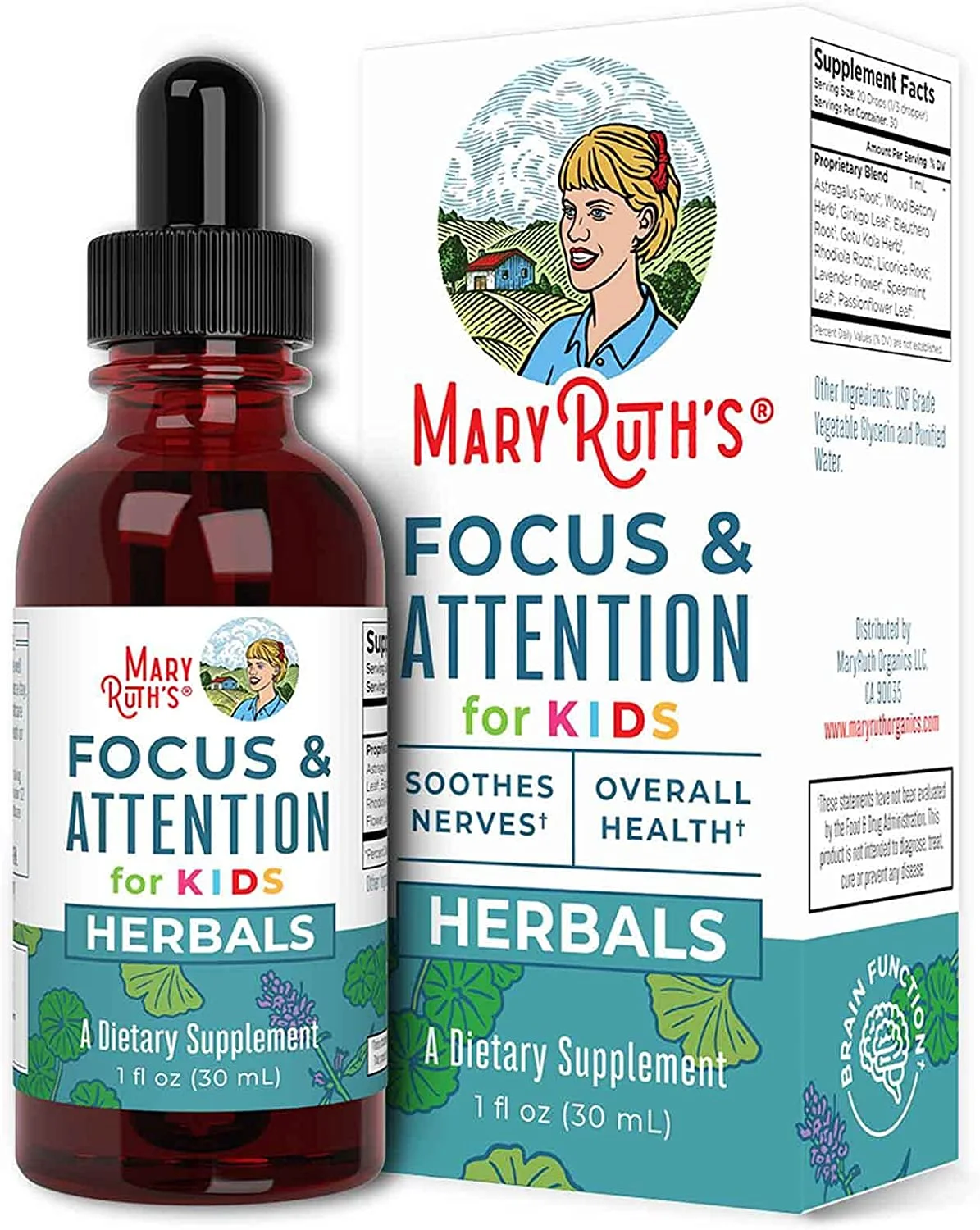 MaryRuth's | USDA Organic Nootropic Supplement for Kids | Focus & Attention Liquid Drops | Ginkgo Biloba & Astragalus | Vegan, Non-GMO | 30ml