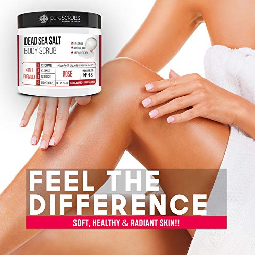 pureSCRUBS Premium Eucalyptus Body Scrub Set - Large 16oz Dead Sea Salt Body Scrub With Infused Essential Oils & Nutrients, Includes Wooden Spoon, Loofah & Oatmeal Exfoliating Bar Soap