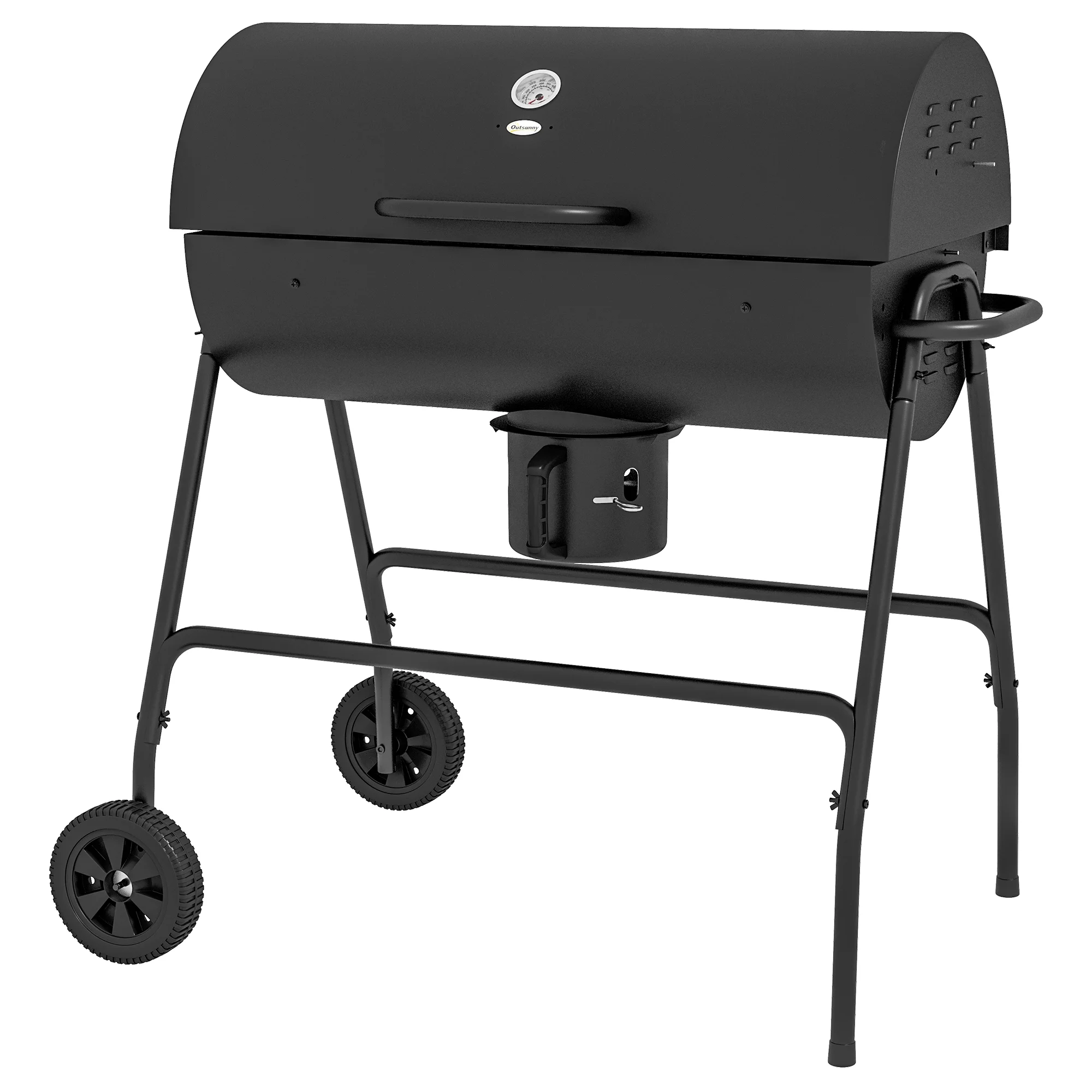 Outsunny Barrel Charcoal BBQ Grill, Wheeled Barbecue, Black